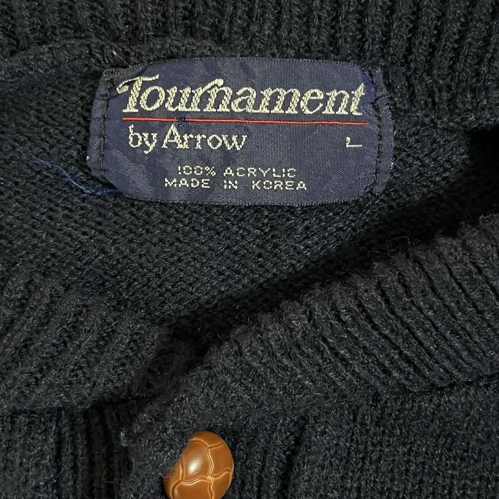 Vintage Tournament by Arrow Sweater Mens Large Navy Blue Red Stripe‎ Acrylic